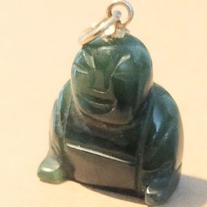 1920"s Hand carved Vintage  Lucky Buddha Charm 14k bail and Jade charm